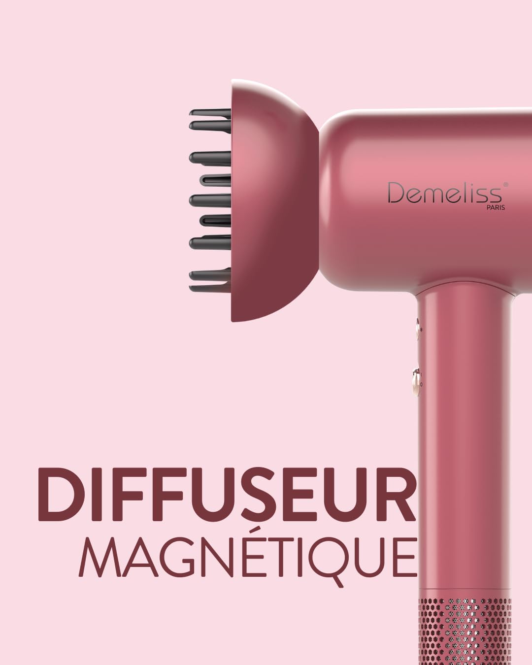 Demeliss Saint Algue Sèche Cheveux Cherry Chérie Ultimate Dryer – Moteur Digital – 4 Températures, 3 Vitesses – Concentrateur, Diffuseur, Brosse Lissante Inclus – Séchage Rapide, Coiffure Sur Mesure