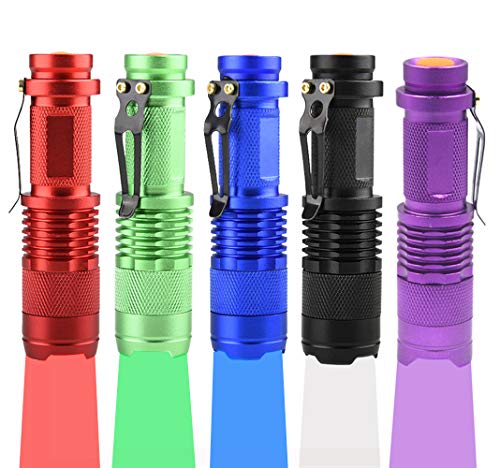 WAYLLSHINE (Pack of 5 Multicolored Single Mode Flashlight: Red, Blue, Green, 395 UV, White LED Light Flashlight by WAYLLSHINE - Used condition - US$22.07