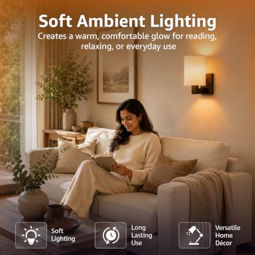Image of Amazon Basics Deewar Sunrise Wall Lamp | Mango Wood Wall Bracket with Polyester Shade | E14 Holder | Decorative Wall Light for Bedroom, Living Room, Hallway & Home Decor