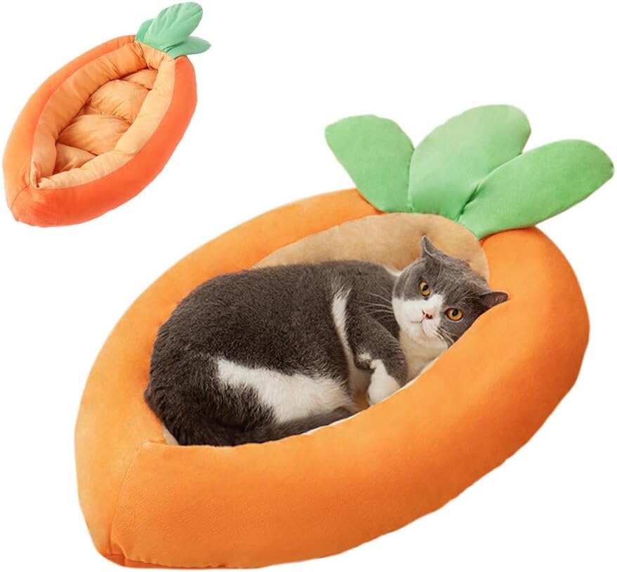 SKINFORD Creative Carrot Shape Cat Nest Pet Bed Soft Cozy Bed for Dogs Cats Self-Warming Winter House Bed Mat Pet Supplies for Puppy Kitten