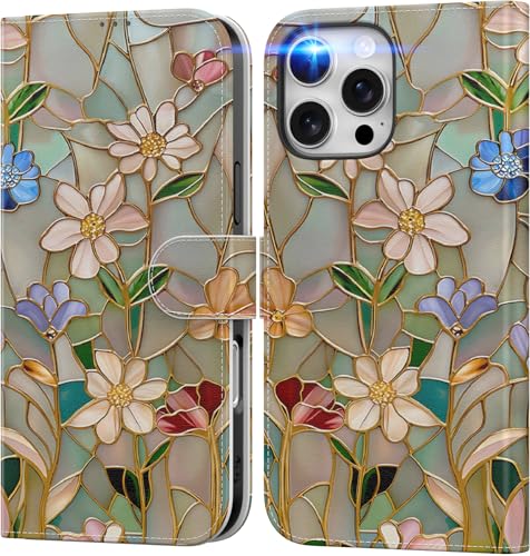 DEENAKIN for iPhone 16 Pro Wallet Case with Card Holder + Cash Clip, RFID-Blocking, Military-Grade Drop Protection & UV-Printed Artwork, Magnetic Closure with Leather Kickstand - Artistic Florals by DEENAKIN - Used condition - US$12.52