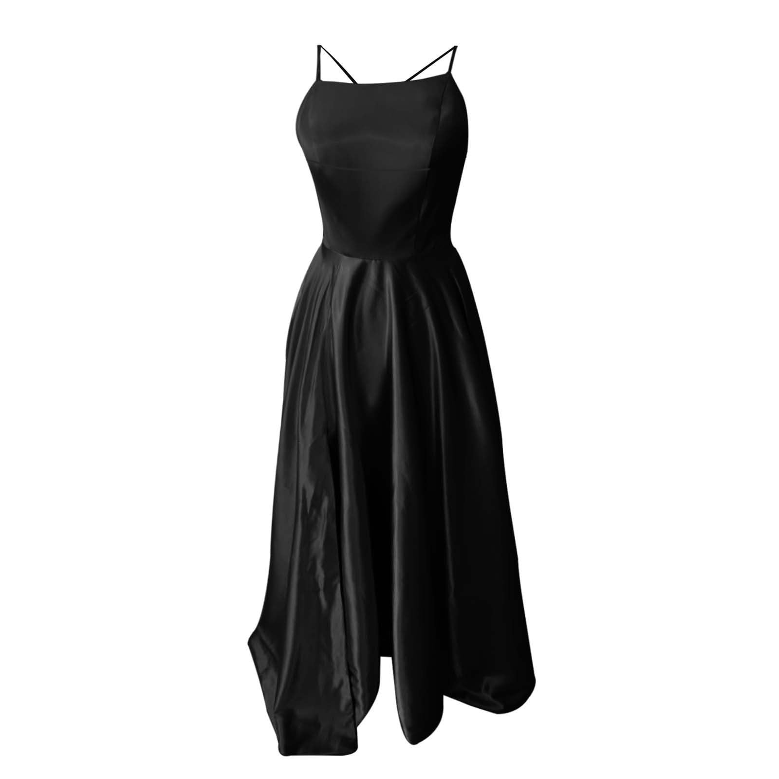 Generisch Abito da sera da donna, tinta unita, sexy sulla schiena, in chiffon, con spacco frontale