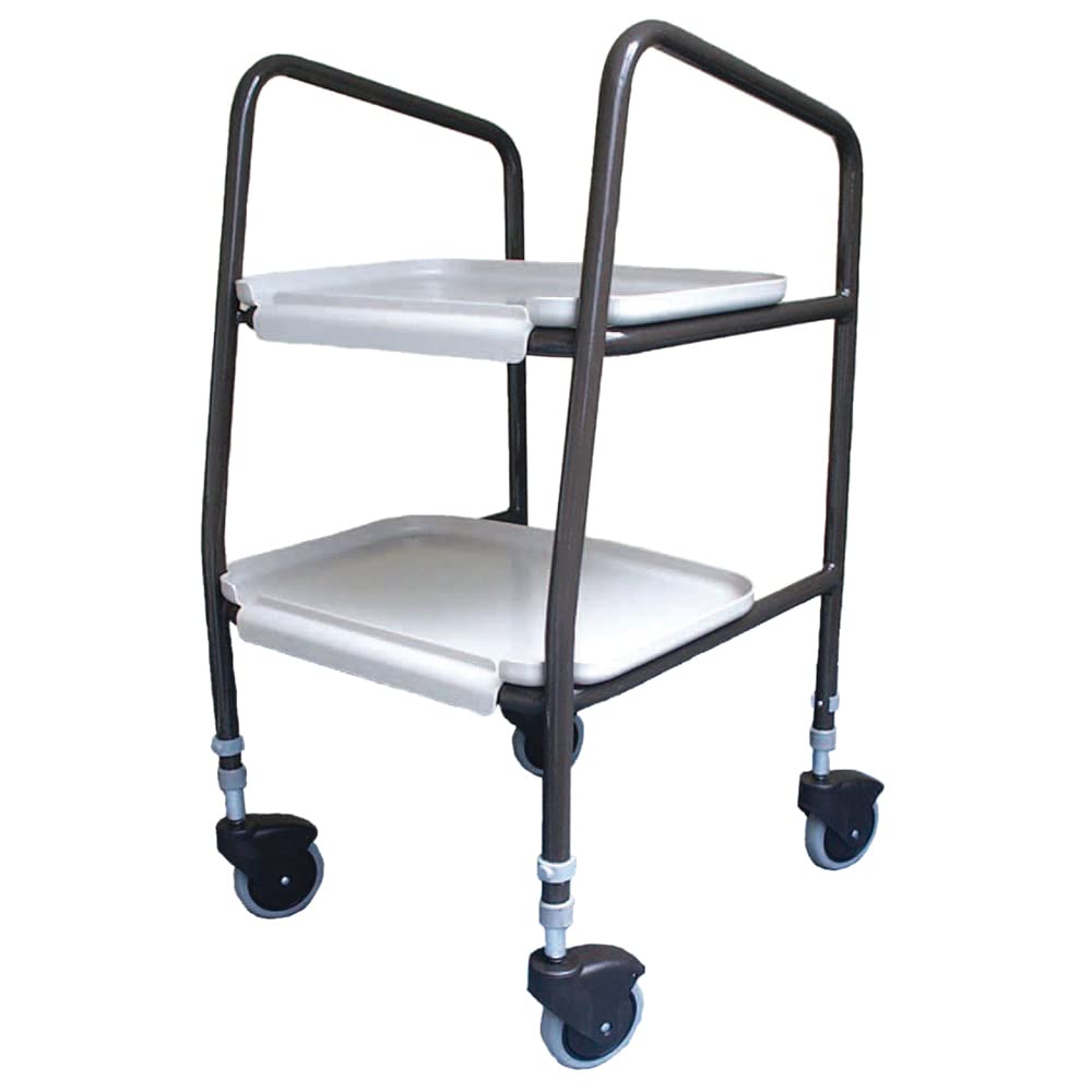 Höhenverstellbarer Mahlzeitenwagen, aufsteckbare Tabletts, große 100 mm Rollen, 790 mm bis 930 mm Handgriffhöhe, 15 kg maximales Gewicht auf Tablett