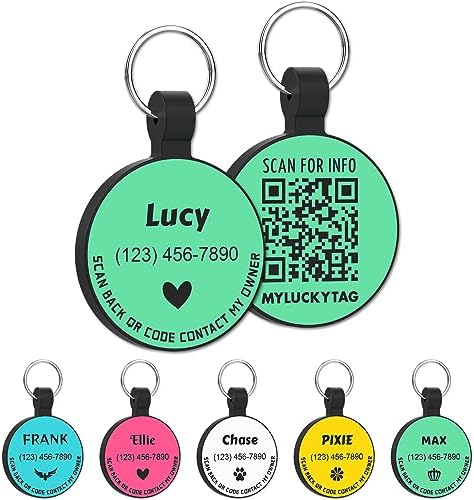 MYLUCKYTAG Personalized Pet ID Tags Dog Tags - Silent Silicone QR Code ID Tags - Pet Online Profile - Send Pet Location Alert Email When Scanning