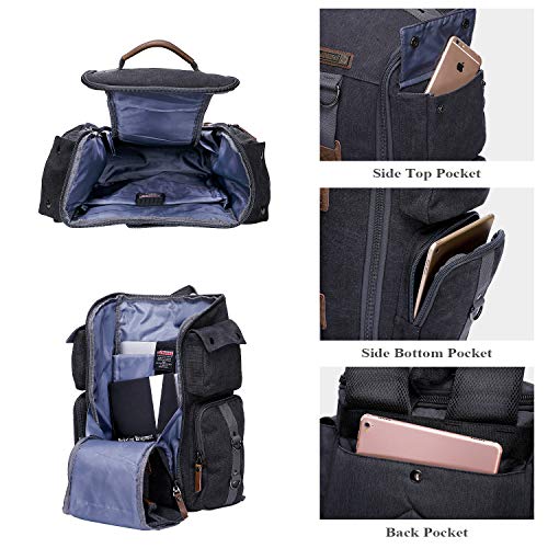 WITZMAN Canvas Backpack Large Travel Backpack for Men Backpack Duffel Bag Carry on Rucksack Hiking Bag (6661 canvas black)