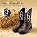 prechentty Cowboy Boys Boots Cowgirl Kids Western Boot for Girls Riding Shoes Little Kid Round Toe Wide Calf Boy Horse West Cow Horseback Low Heel Hunting Fashion Classic Brown(Size13)