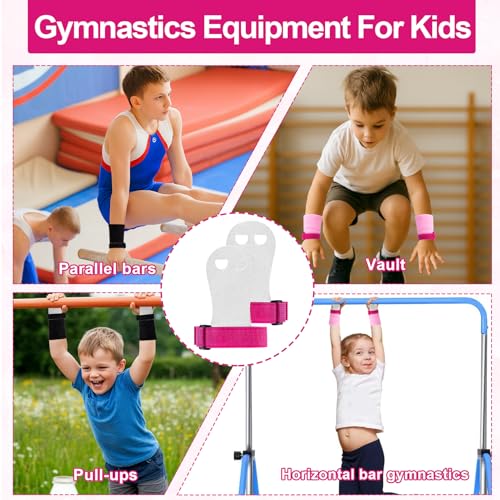 2 Pairs Gymnastics Hand Grips, Gymnastics Equipment for Kids, Gymnastics Wristbands Sets, Pink Black Gymnastic Bar Grip Gloves and Gymnastics Wrist Support Sports Accessories for Train Hard Exercise