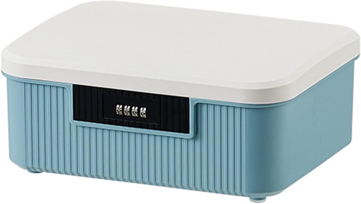 PENCK Lockable Storage Container Bin with Combination Lock - 4.2 Gallon Capacity Organizer Box & Plastic Trunk for Office/Home Security | Heavy Duty ABS Storage Box, White&Blue