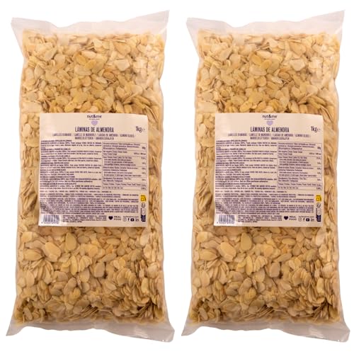 Almendras laminadas 2 kg nut&me | Láminas de almendra pelada | Almendras crudas | Sin aditivos ni conservantes | Fuentes de proteínas | Sin sal | Roscon de reyes | Pack 2 x 1 kg