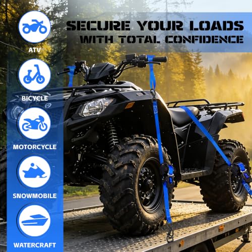 Image of Retractable Ratchet Straps 1 inch x 13 Ft, Bolt-On, 1,800 Lbs, Blue, 2 Pack