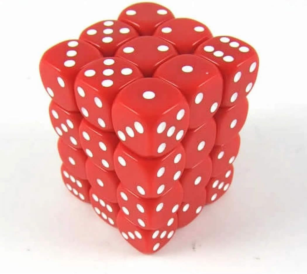 Red Opaque Dice with White Pips D6 12mm (1/2in) Pack of 36 Koplow Games