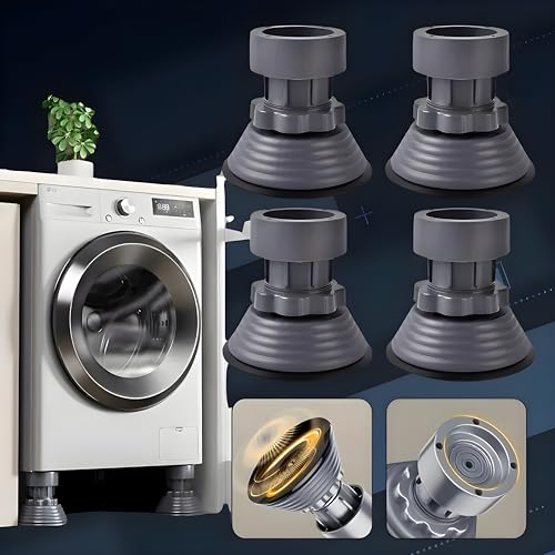 Image of HM Heavy Duty Adjustable Washing Machine Stand | Anti Vibration Pads for Washing Machine | Fridge Stand | Top Load | Front Load | Bushes | Upto 9 Kg Machine (Set of 4 - Heavy)