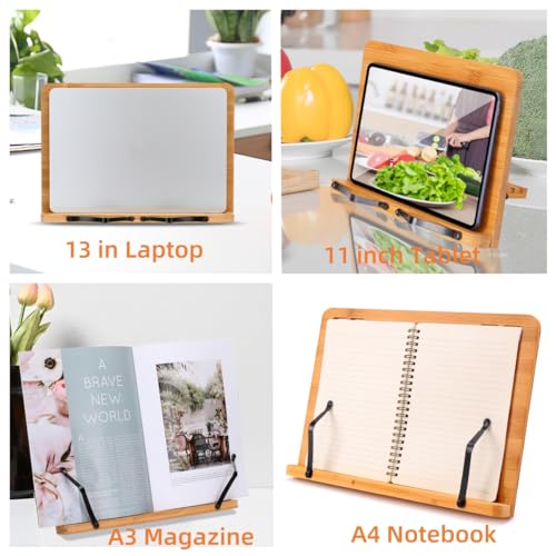 image for MEGREZ Book Stand for Reading (13.2 x 9.4 inch) Bamboo Cookbook Stand 