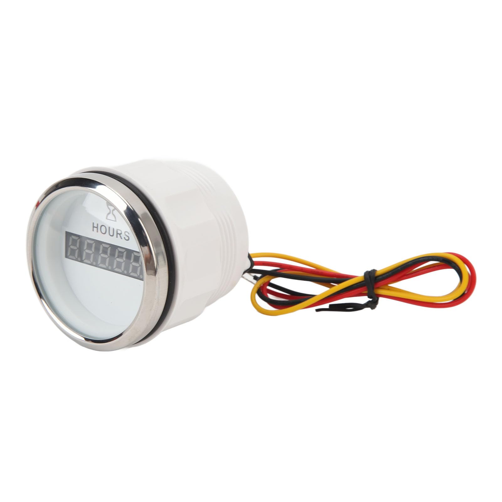 Keenso Contaore per Motore della Barca, 9-32 V, 52 mm, Rotondo, Digitale, ad Alta precisione, per Yacht, Barche Pesca (quadrante Bianco Lunetta Argentata)