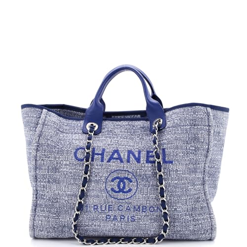 Pre-Loved Deauville Tote Raffia with Glitter Detail Medium, Blue