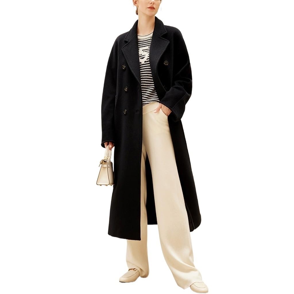 ZUIAI Black Velvet High-end Cashmere Coat Women's Medium-Length