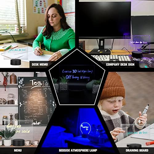 Acrylic Night Lamp, Memo Desk Light, Lamp Base, Acrylic Plate and Pen, Remote Control, USB Power, Atmosphere Light