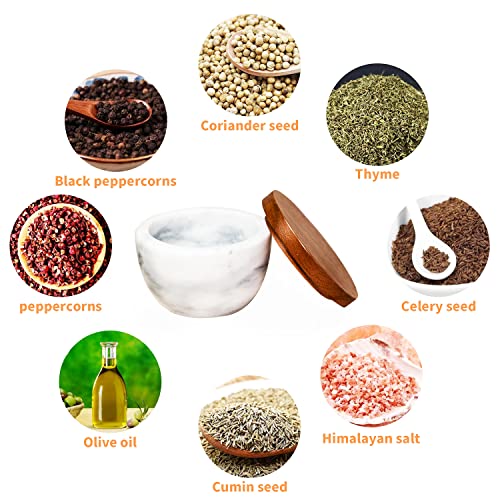 Acbaeta MARBLE SALT CELLAR WITH WOOD LID Sugar Bowl With Lid, Marble Sugar Container With Natural Acacia Wood thumb #3