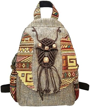POPUCT Cotton Boho Small Backpack Fashion Hand Knitting Mini Chest Bag for Women