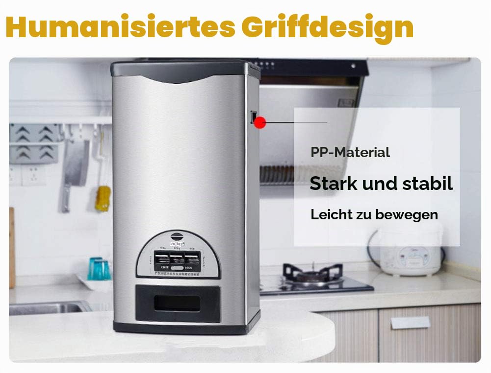 Reisspender, Getreide Spender Rostfreier Stahl Vorratsbehälter für Reis-Bohnen, Heimgebrauch Getreidebehälter für Essen Frisch Halten, Küchen Luftdichte AufbewahrungsboxenBlack-20KG
