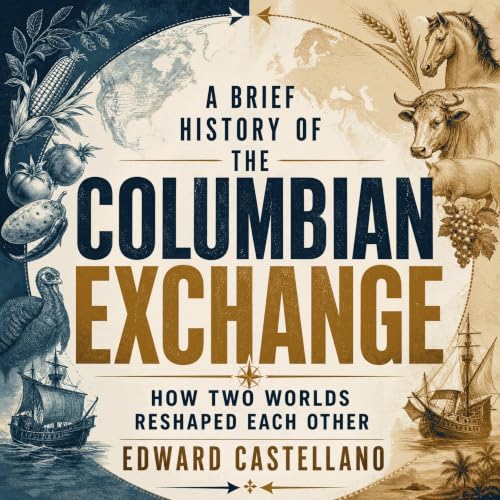 Diseño de la portada del título A Brief History of the Columbian Exchange: How Two Worlds Reshaped Each Other