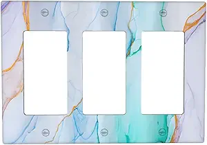 Decorative Outlet Covers Modern Ink Blue Green Marble Texure 3 Gang Outlet Cover Wall Plate Triple Rocker Light Switch Cover Plate Switch Plate Covers for Kitchen Bathroom Home Decor
