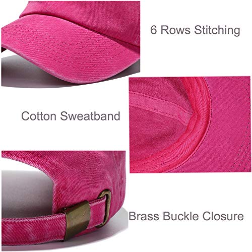 Vankerful Unisex Vintage Washed Dyed Cotton Twill Low Profile Adjustable Solid Colour Baseball Cap Strapback (Fuchsia) #TOP1