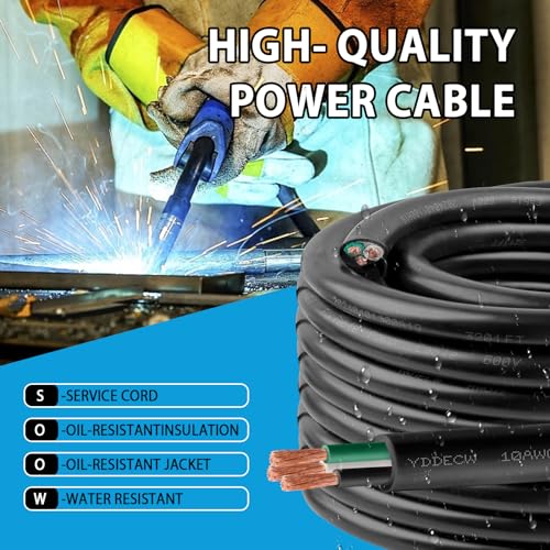 YDDECW 200ft 10/3 10 AWG Portable Power Cable (3 Conductor) - SOOW 600V 10 Gauge Electric Wire for Motor Leads, Portable Lights, Battery Chargers and Machinery - 3 Conductor - 200 Feet Electrical Cord by YDDECW - Image 3
