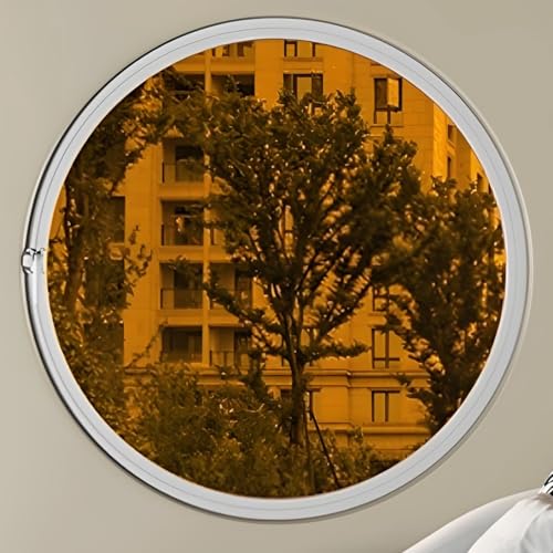 Round Aluminium Frame Tempered Glass 360° Rotating Pivot Casement Window for Bathroom Kitchen Bedroom Living Room Replacement Indoor Ventilation Window with Handle