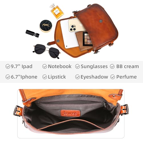 Image of Iswee Genuine Leather Crossbody Bag for Women Lightweight Medium Shoulder Purse with Adjustable Strap Travel Satchel Handbags | Leather