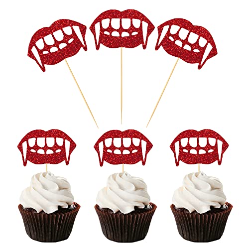 Mgpferd ZK0500 24 Pcs Vampire Teeth Cupcake Toppers Halloween Boy And Girl'S Horror Party Theme Cake Insert Mgpferd cover