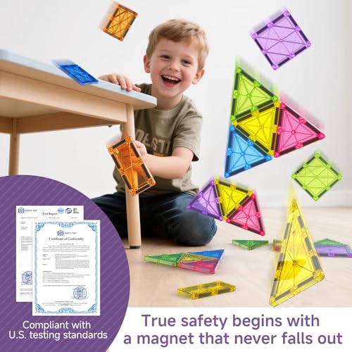 MEIQ 100Pcs Premium Magnetic Tiles Toys Set with Sturdy Iron Case, STEM Educational Building Blocks for Kids Ages 3-5 4-8, Montessori Sensory Toys, Creative Birthday Gifts for Toddler Boys & Girls - Image 5