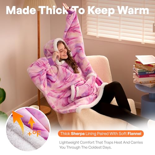 Image of Giggling Getup Wearable Blanket Hoodie for Adults Gifts for Teen Girls Sister Women Sherpa Fleece Printed Hooded Blanket Sweatshirt Warm Cozy with Pocket & Sleeves Purple Texture Pattern