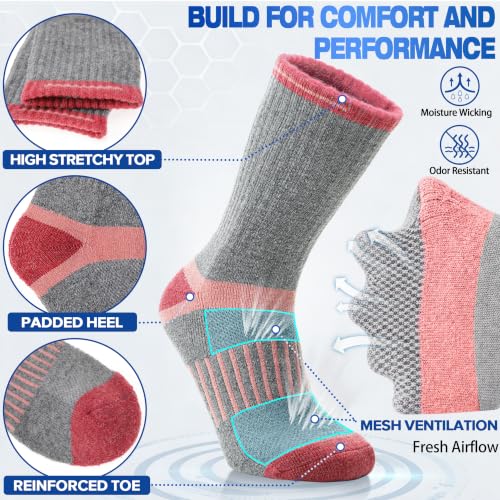 Image of MOGGEI 5 Pairs Merino Wool Hiking Socks Warm Thermal Winter Cozy Cushioned Moisture Wicking Socks for Women & Men