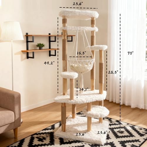 Árbol para gatos moderno de madera 70 pulg miniatura 6