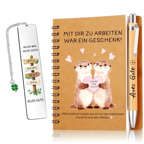 TUZELIYA Abschiedsgeschenk Kollegen, 3 STK Abschiedsgeschenk mit Notizbuch, Stift, Lesezeichen - Abschied Kollege Kollegin - Renteneintritt, Ruhestand Mann Frau, Jobwechsel Geschenk