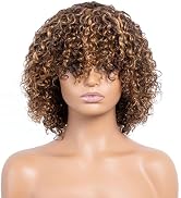 RAGMZZE human wigs short kinky curly wigs with bangs for black women 100% Brazilian virgin human ...