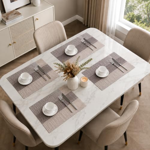 Image of OXSAM Placemats, Heat Insulation Non-Slip Vinyl mats, Stain-Resistant Tablemats for Home and cafe Dining Table Decor (Brown Cream Pattern, Pack of 6)