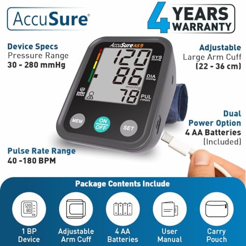 AccuSure AS9 Automatic BP Monitor, Large Display, USB-C, 4-Year Warranty — view 4