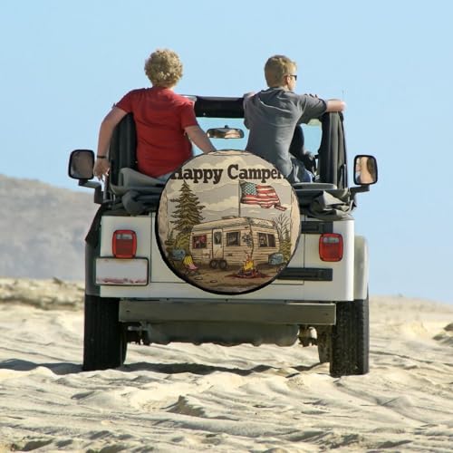 Image of Heavy Duty Spare Tire Cover Happy Campers Weatherproof Wheel Protectors Camping Camper Gifts Tire Cover for Camper Travel Trailer SUV Truck 16 Inch