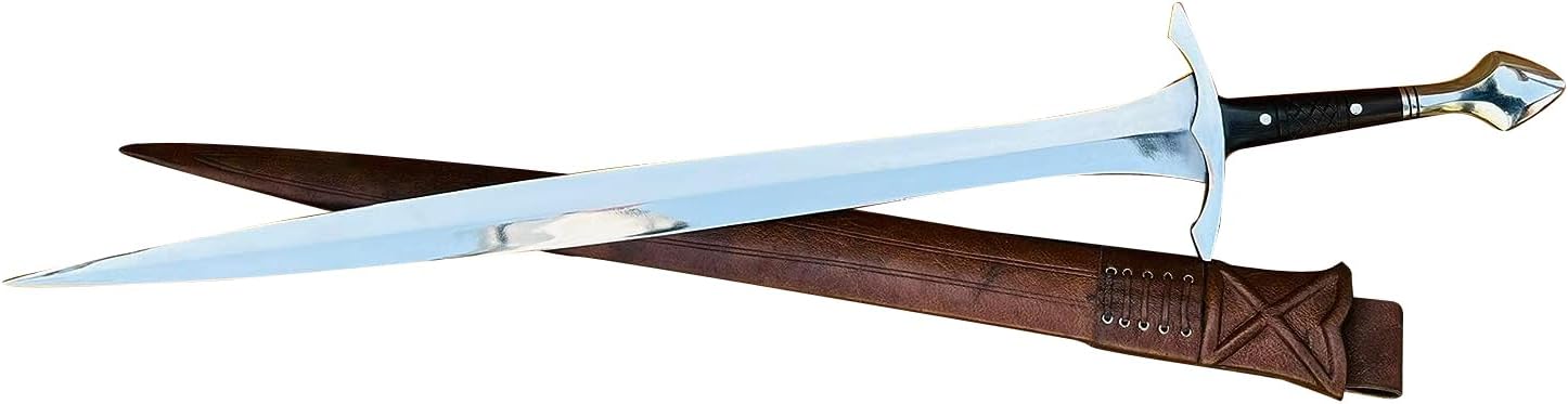 30" Straight Long Sword Hand Forged Viking Sword Carbon Steel Blade with Rosewood Handle Oil Tempered Ready to Use