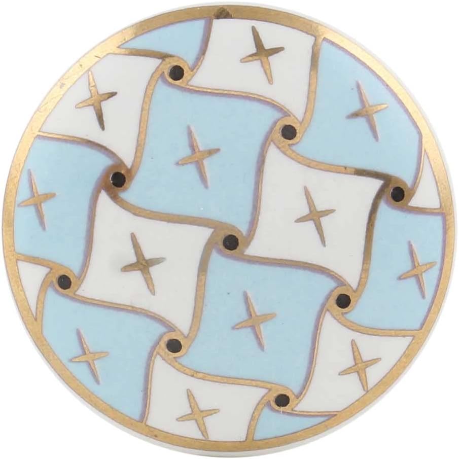 IndianShelf 2 Pieces Blue Gold Ceramic Round Floral Flat Drawer Knobs for Kitchen Cabinet Hardware Door Decorative Dresser Pulls Premium