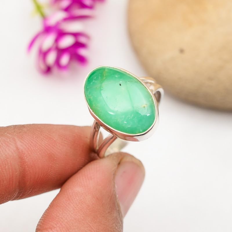 NILOY Bio Chrysoprase Gemstone 925 Sterling Silver Ring Men And Women All Size Ring Gift item Handmade Jewelry PGR-0005