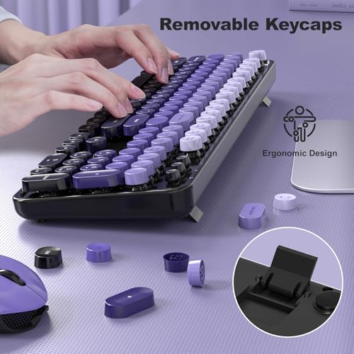 MOFII Wireless Computer Keyboard and Mouse Combo, Typewriter Full Size Keyboard with Number Pad and 2 in 1 USB Connected Mouse for PC Laptop Desktop Windows 7 8 11, Black & Purple — view 5