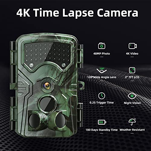 Possrab Time Lapse Camera, 48Mp 4K Night Vision Weather Resistant For Outdoor Construction, Plant Growth, Outdoor Photography, Nature Observation #TOP5
