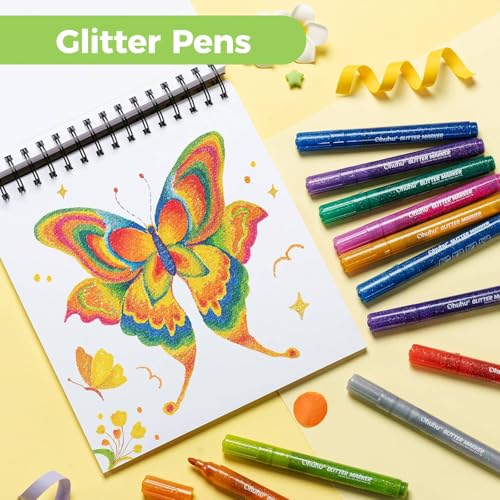 Ohuhu Glitter Pens 12 Colours, 3mm Medium Tip Metallic Shimmer Marker Water-based Ink for DIY Crafts Greeting Birthday Cards Making Poster Album Scrapbook Mugs Wood