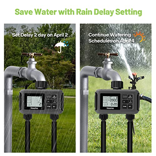 Sprinkler Timer 2 Zone, Digital Water Timer For Garden Hose Faucet, Programmable Watering Irrigation Timer With 2 Outlet/Rain Delay/Automatic Watering Mode, Smart Watering System For Lawns And Yard #TOP3