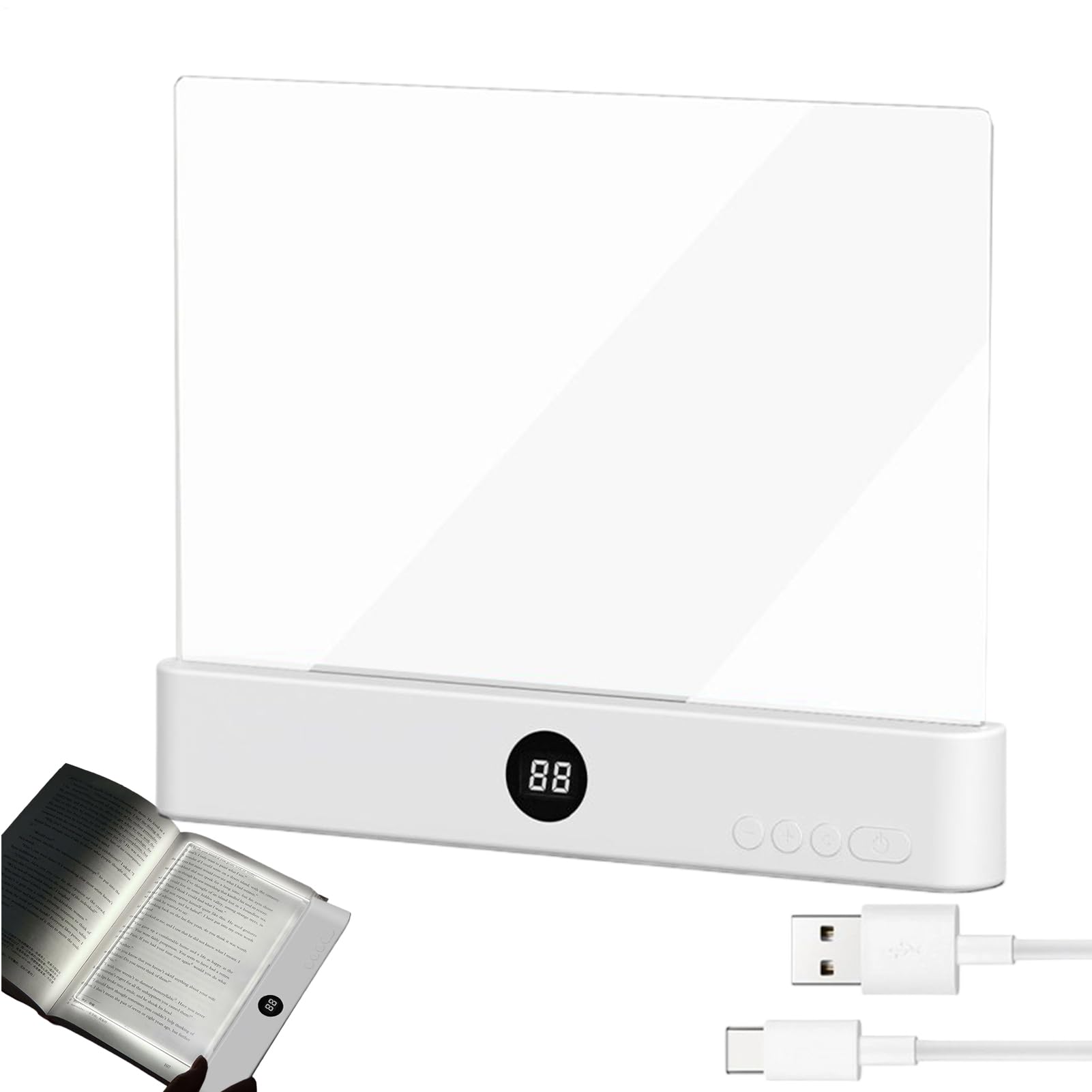 Intelligente LED-Leselampe – transparentes Panel 3 Farben mit Timer, für Bücher im Bett, Leselampe, flach, transparent, dimmbar, für Kinder, Leser, Haus, Reise