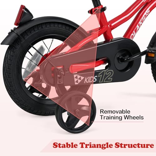 Image of Olakids Kids Bike, 12 14 16 18 Inch Toddlers Bike with Training Wheels Safety Bell Adjustable Seat and Handlebar, Handbrake and Coaster Brake, Children's Bicycle for Boys Girls