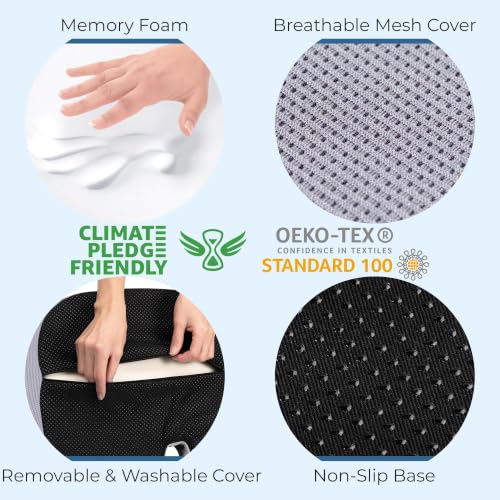 Image of 5 STARS UNITED Seat Cushion - Memory Foam Chair Cushion for Tailbone Pain Relief - Ergonomic Support for Coccyx, Sciatica & Butt - Office, Desk & Gaming Chair, Car Seat, Wheelchair, Light Gray Mesh